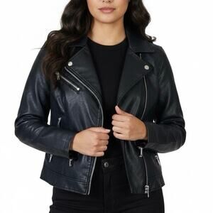 Express Faux Leather Cropped Moto Jacket Womens S Black Bikercore Punk Rocker